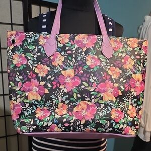 Vinyl Floral Tote Bag with Purple Accents